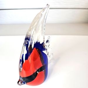 Angel Fish Art Glass Paperweight Royal Blue and Red Tropical Fish